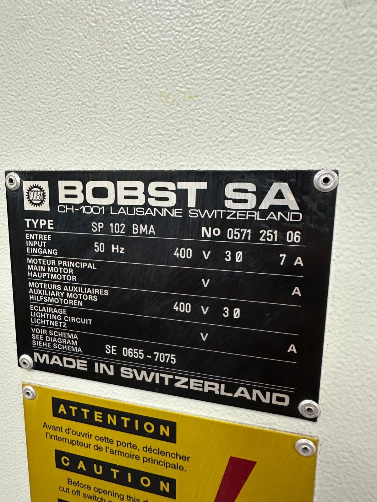 Machine de découpe et dorure à chaud BOBST SP 102 BMA 2001